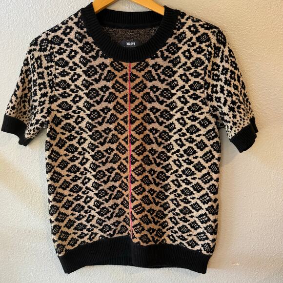 Maeve By Anthropologie Elinore Short Sleeve Animal Print Wool Blend Sweater Sm - Picture 5 of 9